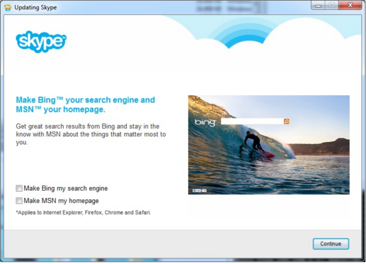 Microsoft- Skype asks you to change your browser and homepage