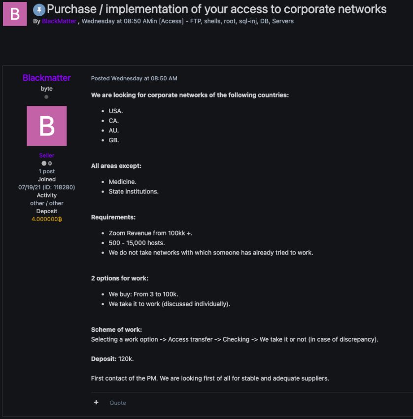 Machine translation of an advertisement post looking for access to corporate networks, courtesy of our friends at Curated Intelligence