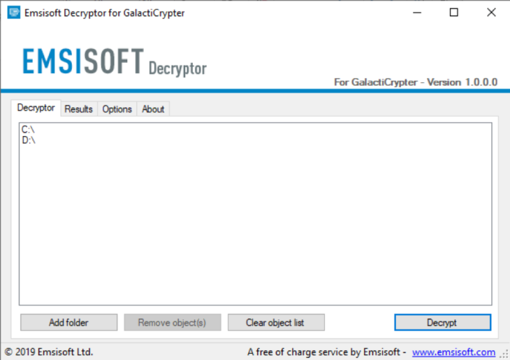 Emsisoft Decryptor for GalactiCrypter