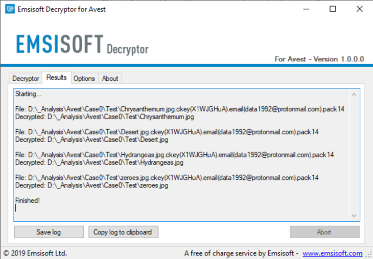 Successful decryption of files locked by Avest